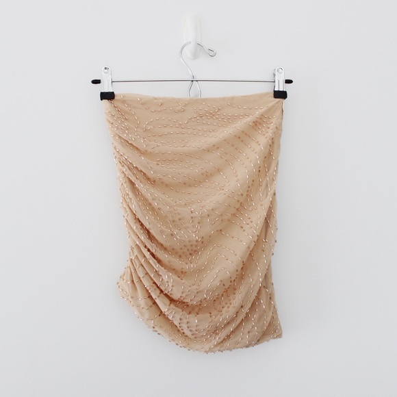 Oh Polly Martinique Embellished Asymmetrical Mini Skirt in Sand - Picture 8 of 11